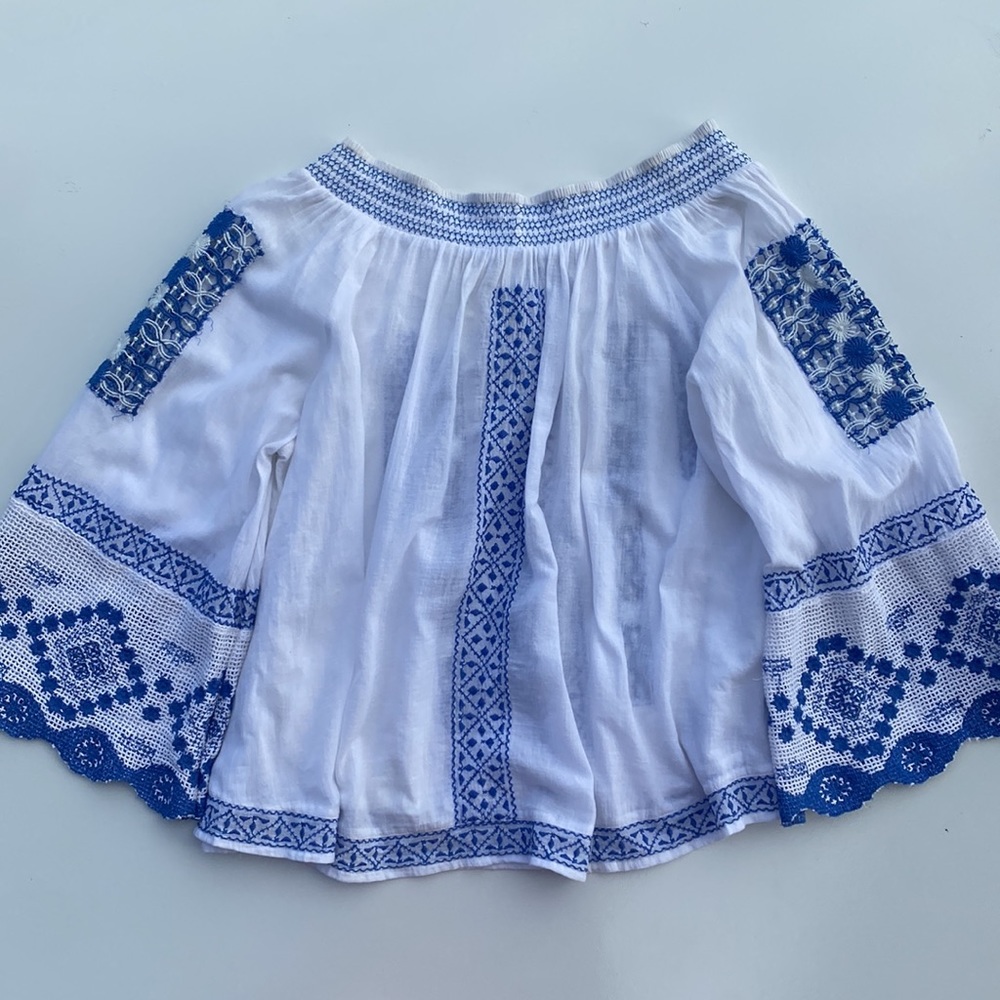 FREE PEOPLE Silver Springs Blue White Embroidered Top Small - Picture 7 of 7